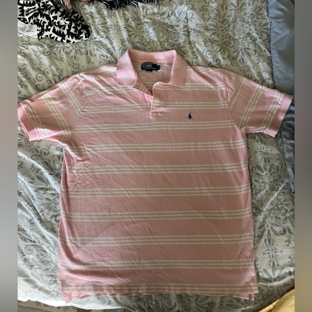 Ralph Lauren Pink and White Striped Polo Shirt